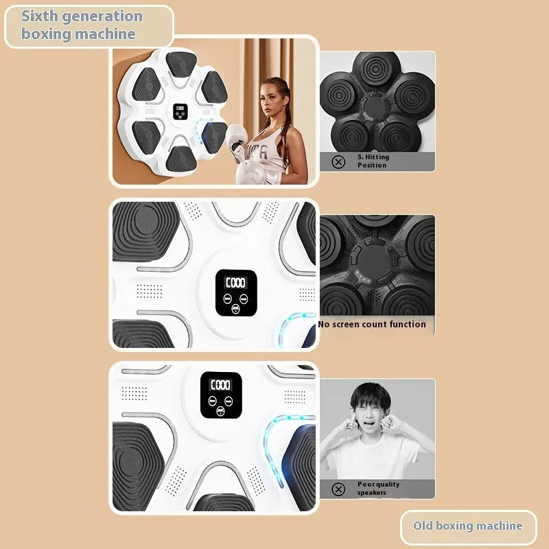 Smart music boxing machine wall target with electronic display and boxing gloves in white or black options