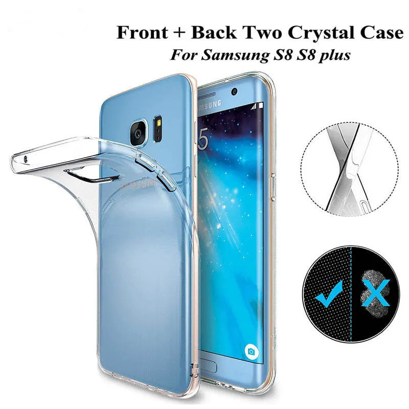 Anti-fall 360 transparent TPU phone case for Samsung in black with raised edges