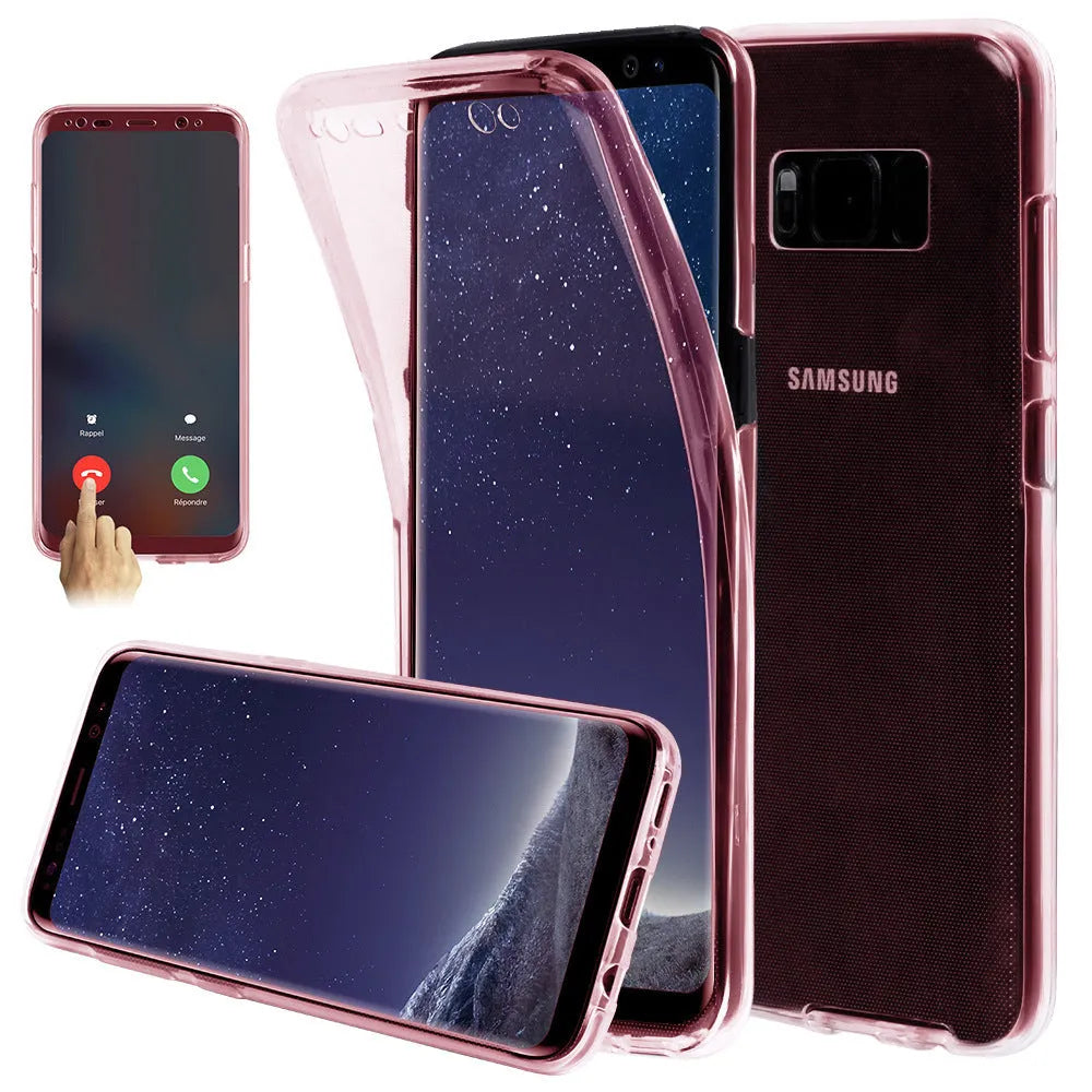Anti-fall 360 transparent TPU phone case for Samsung in black with raised edges