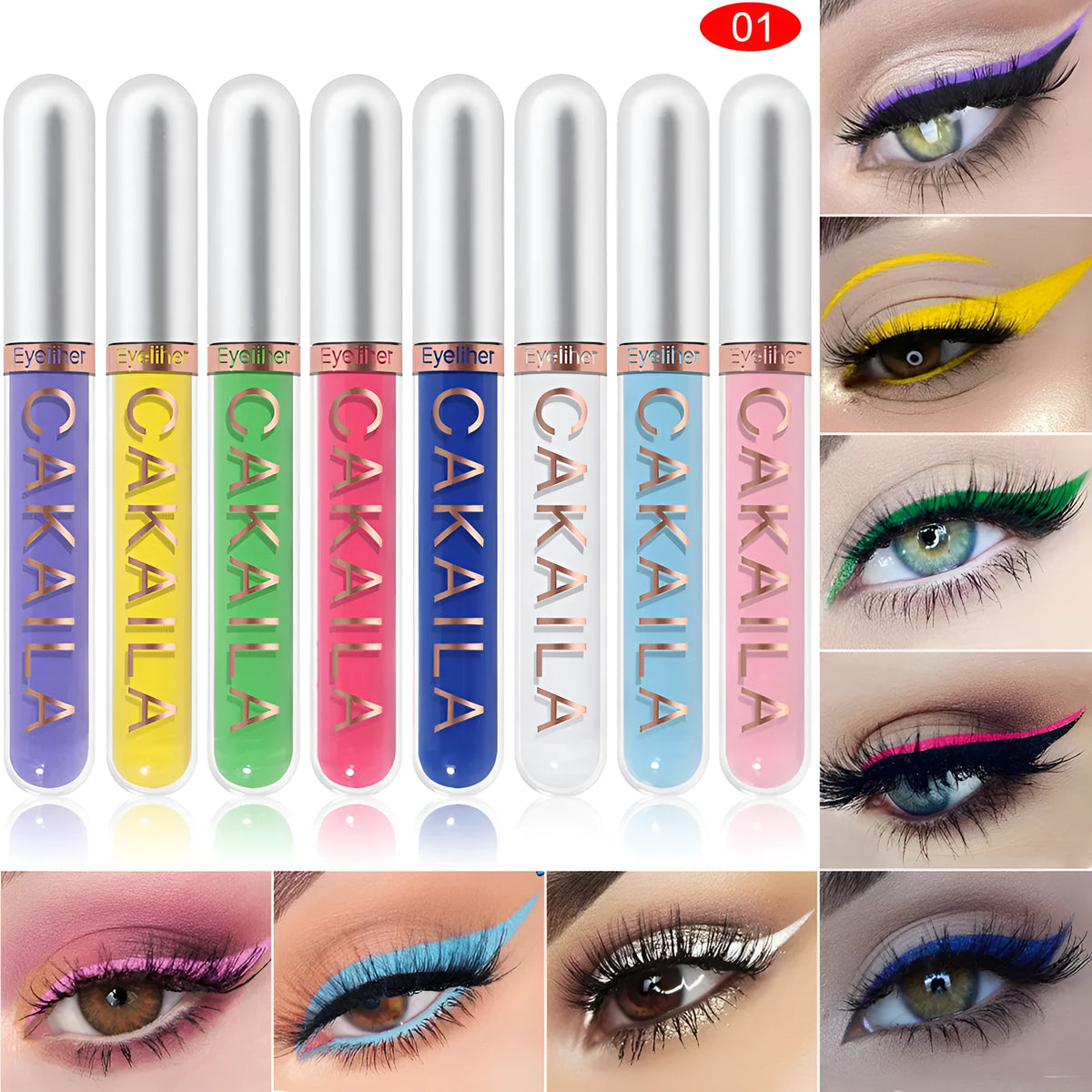 CAKAILA Kakaila 8 colour liquid eyeliner set with fine tip applicator in assorted shades