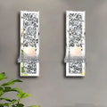 Silver mirror glass candle holder pair for wall hanging in living room, modern minimalist design