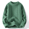 Men's twist knit sweater in Vinylon fibre, shown in one of seven colours, sizes M to 3XL.