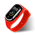 Smart bracelet earphone combo with 1-inch screen and silicone wristband in black on a flat surface