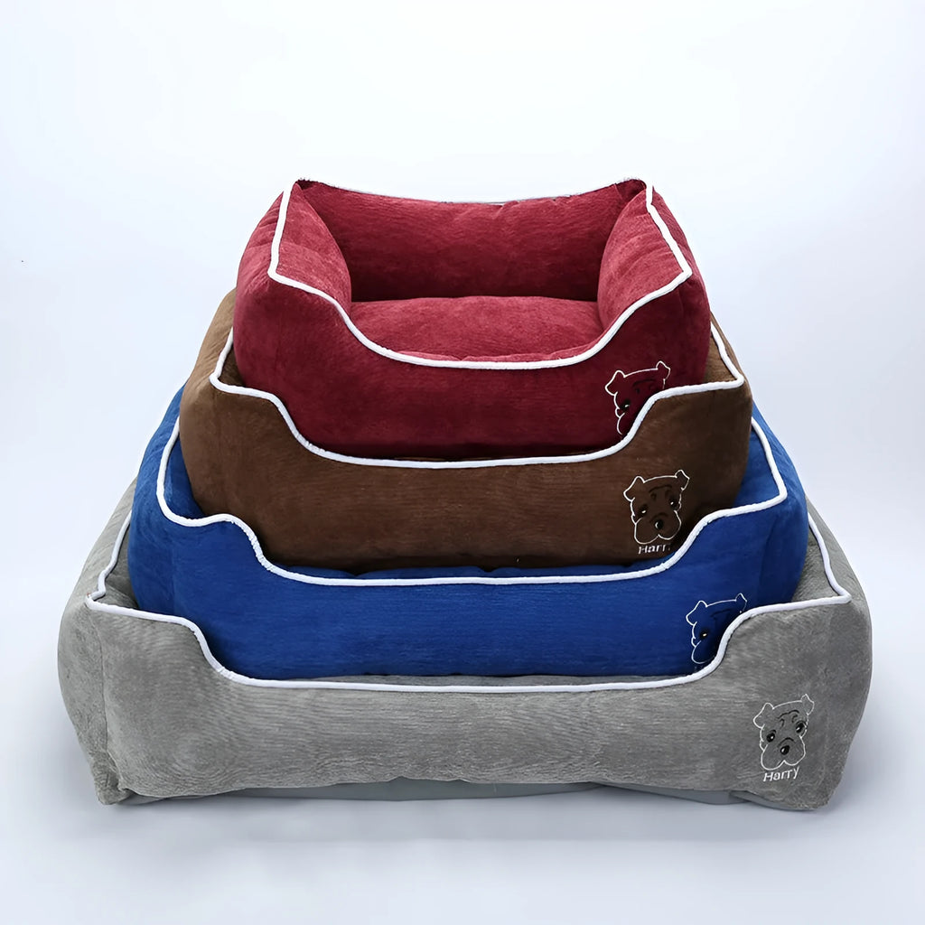 Foldable bite resistant corduroy dog kennel in coffee colour with removable mat, size