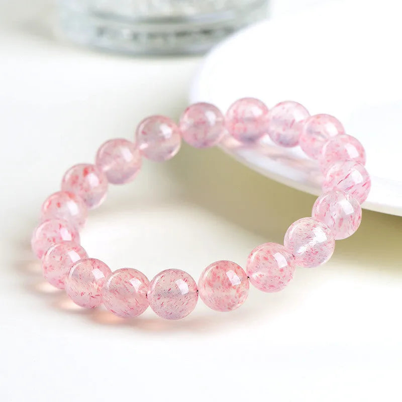 Natural white water strawberry quartz crystal ball bracelet with geometry beads