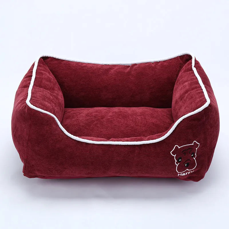 Foldable bite resistant corduroy dog kennel in coffee colour with removable mat, size