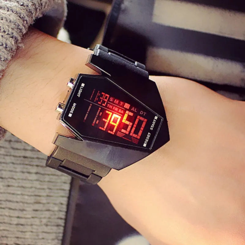 Luminous LED digital sports electronic watch with 45mm dial black silicone strap