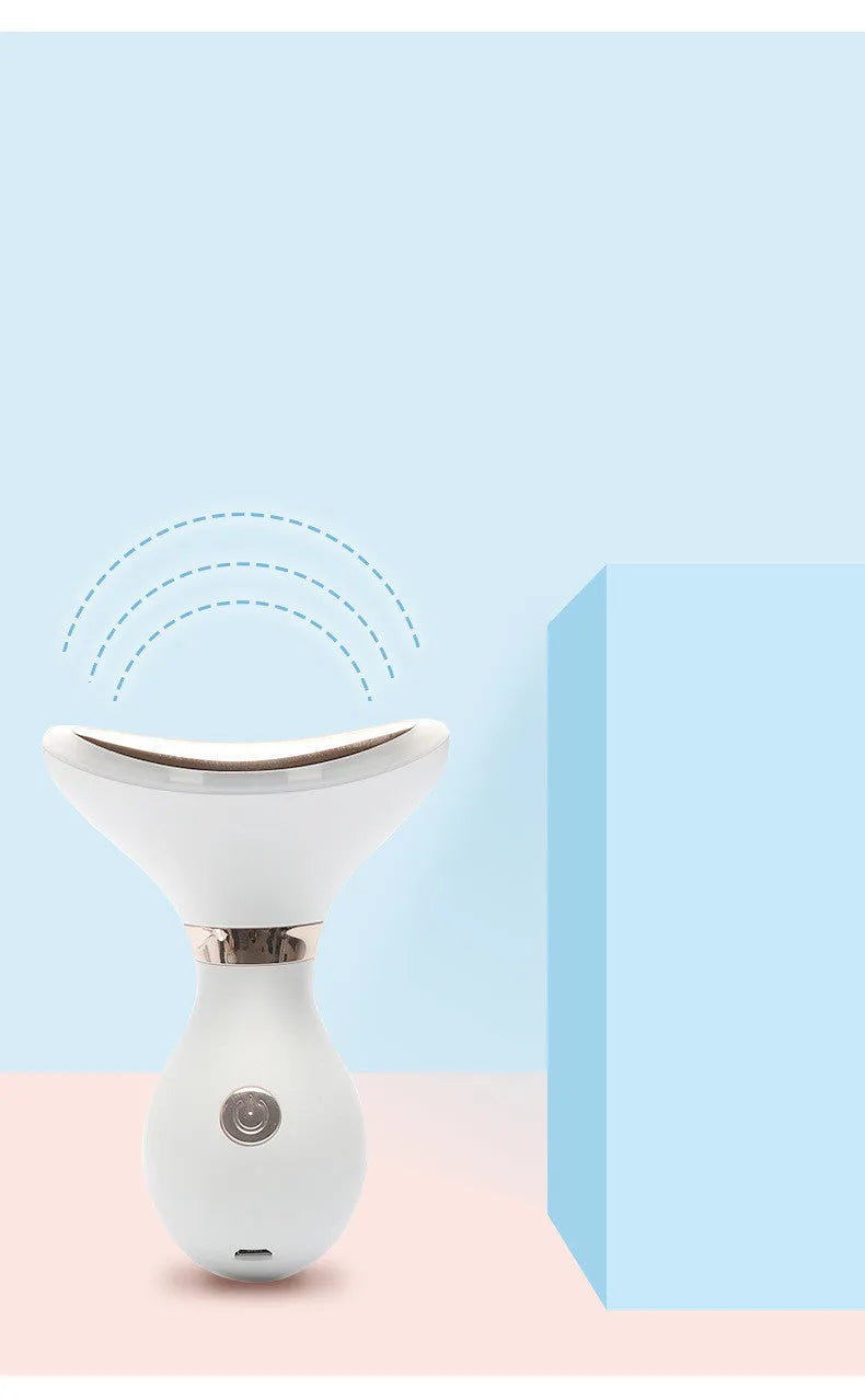 Tightening beauty instrument with USB charging and blue, green, and red light modes for home neck wrinkle care.