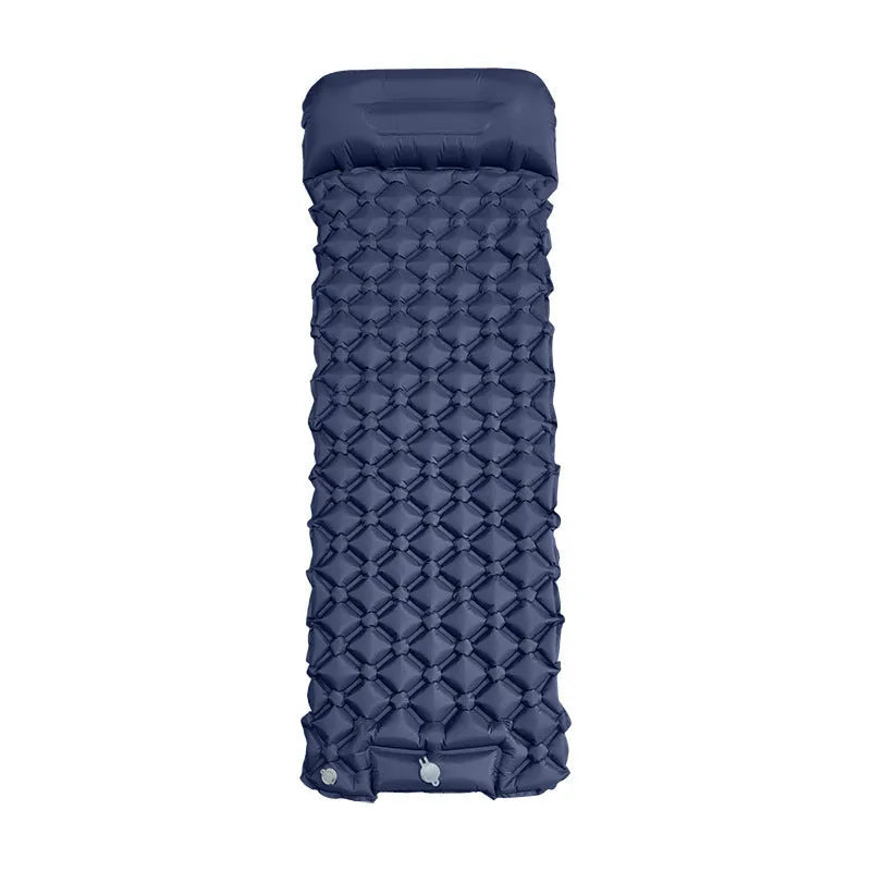 Single TPU inflatable mattress 190x60x5cm with foot pillow, shown in orange, blue, grey, or green