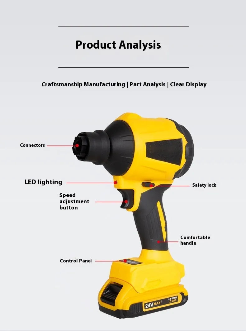 Yellow rechargeable lithium battery dust gun for office cleaning with 680W power and 18V operation