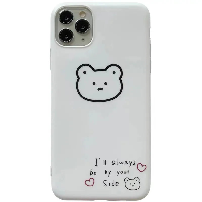 Soft silicone iPhone case featuring a cartoon bear design in Korean style colours.