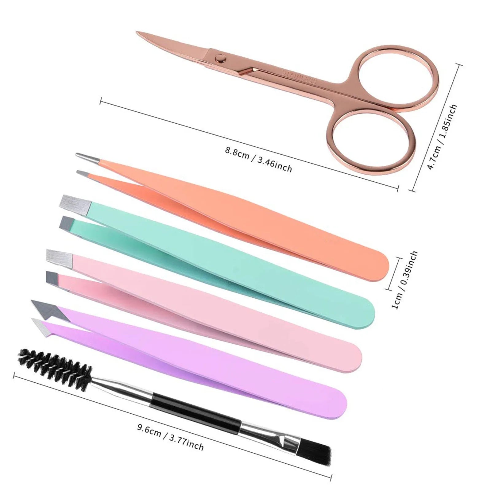 Professional 6-piece eyebrow tweezers set with stainless steel tools in leather protective case
