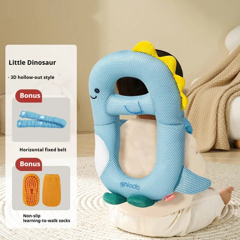 Baby wearing cartoon dinosaur anti-collision pillow for toddler fall protection