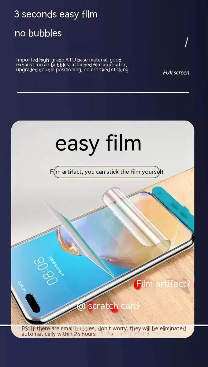 Samsung Galaxy phone with TPU screen protector in HD, frosted, and blue light variants
