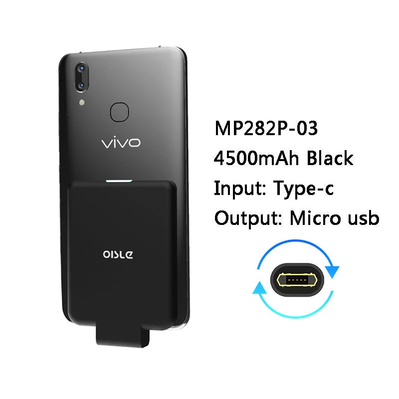 Slim 4500mAh back clip power bank in black, white, blue, pink, or red for iPhone Android Type-C charging