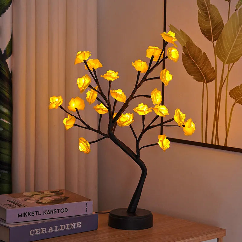 USB rose tree table lamp with bendable branches and LED rose lights, 380 x 120 x 450mm