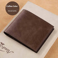 Men's short PU leather wallet in black with tactile feel finish and printed surface design