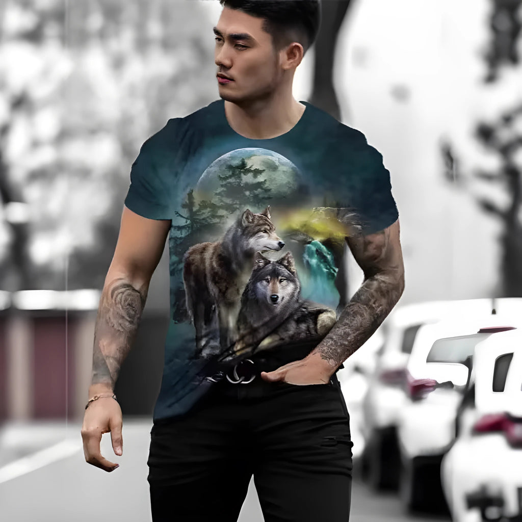 Retro 3D animal print men's short-sleeved T-shirt in polyester bird eye cloth