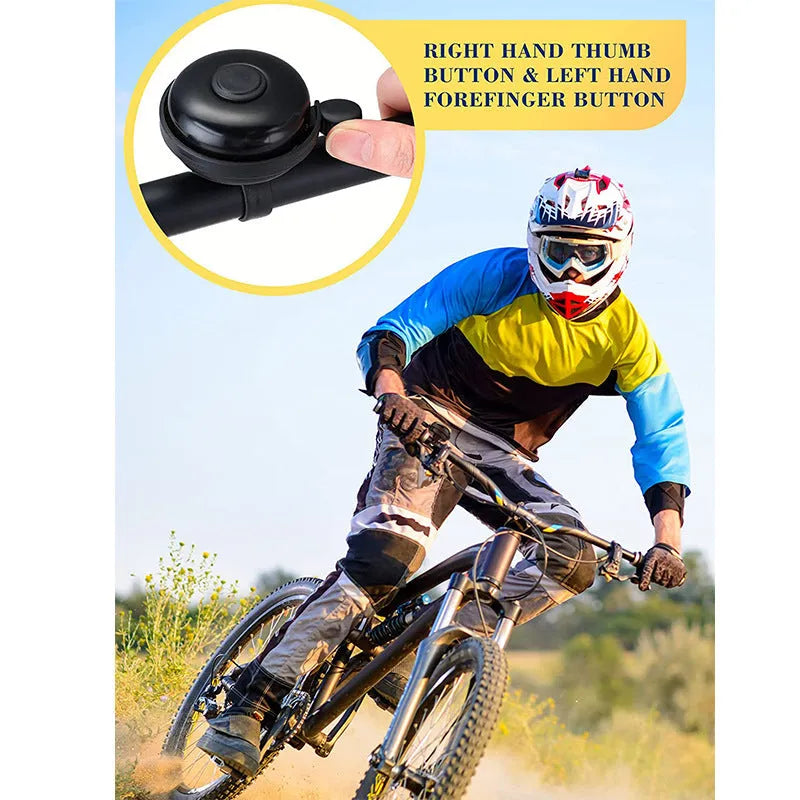 Black 58mm bicycle bell with mountain bike mounting fixture for handlebars