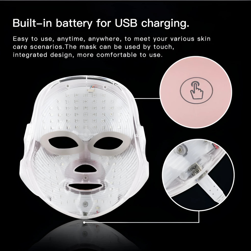 LED photon face mask with seven-colour touch screen, USB powered, available in white, pink or gold