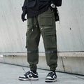 Men's loose plus size mechanical style cotton trousers in black, mid-waist, full length