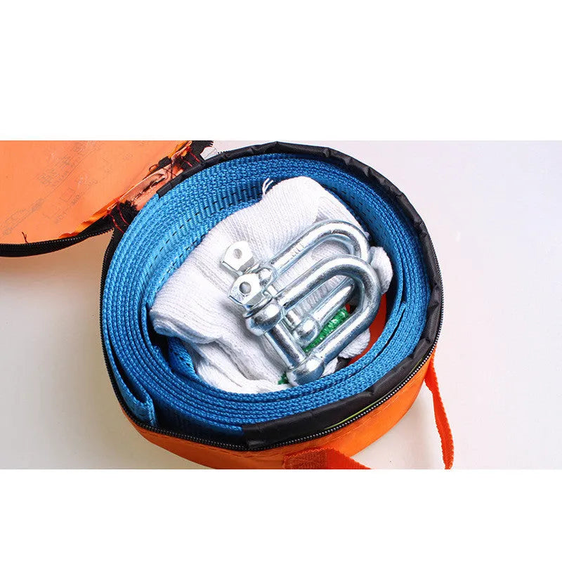 Blue 5-metre 8-ton polyester tow rope with hook fixings on both ends for car towing and rescue