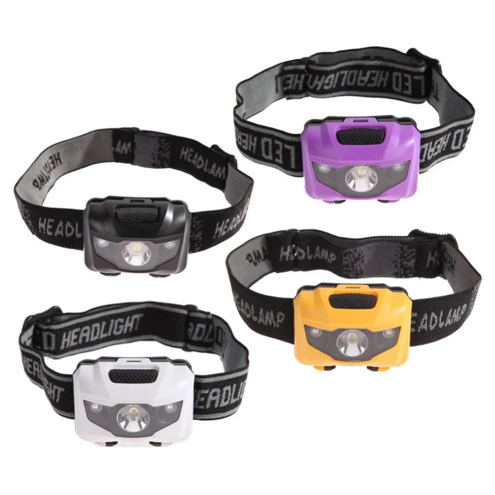 3W LED head torch with white and red lights in waterproof casing for outdoor activities