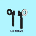 Black handheld LED fill light for mobile phone photography showing portable design