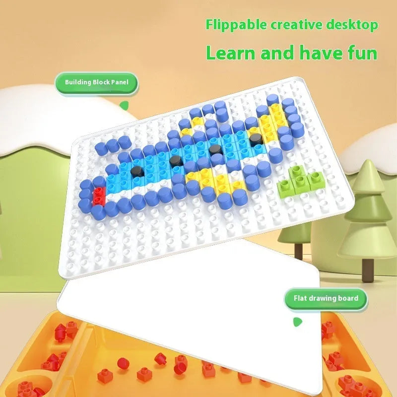Large particle mushroom nail building blocks set with table and chair in assorted colours
