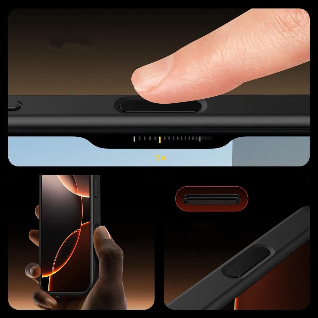 Clear black magnetic protective case for iPhone 16 Pro Max showing transparent back and camera cutout.