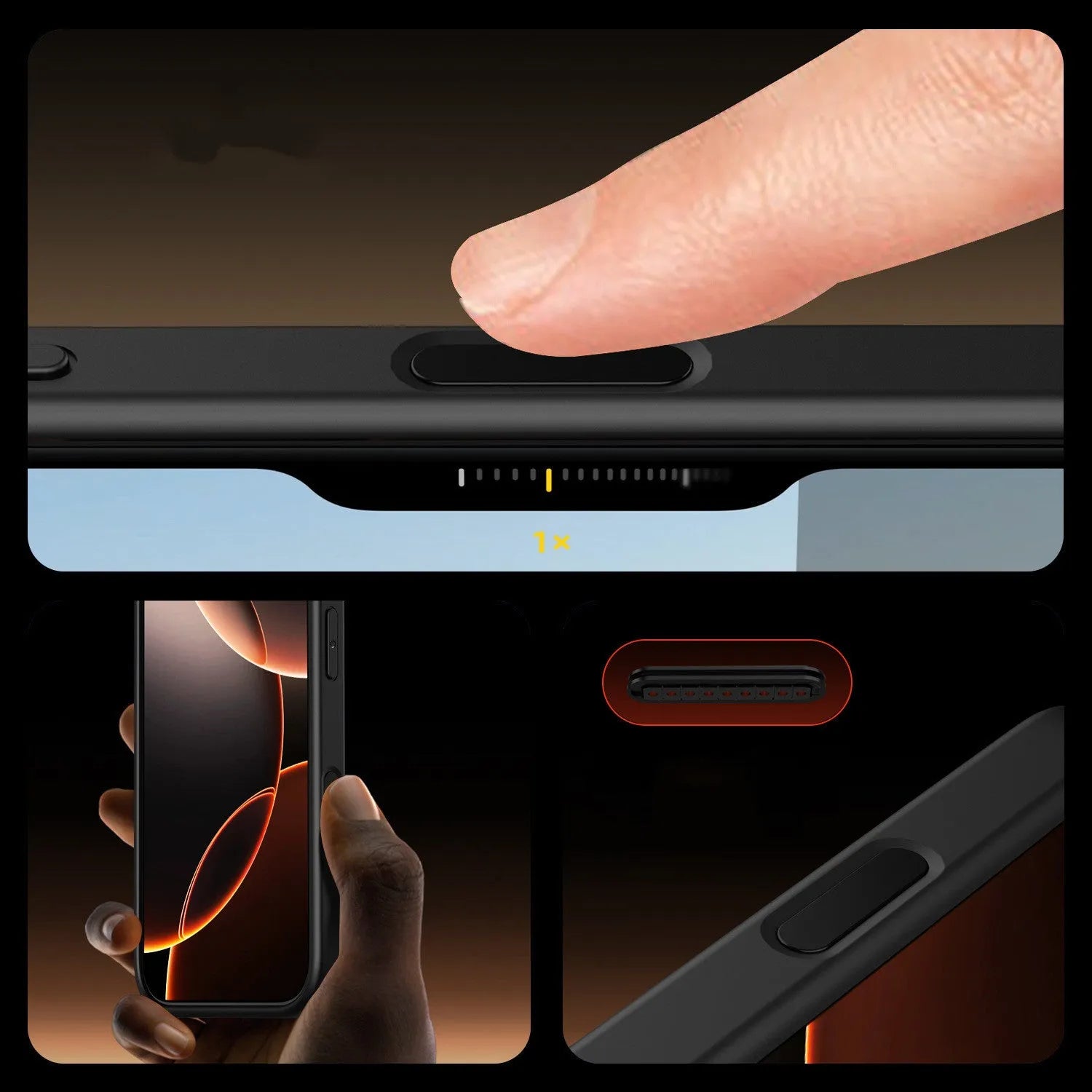 Clear black magnetic protective case for iPhone 16 Pro Max showing transparent back and camera cutout.