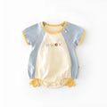 Newborn contrast colour short-sleeved romper 52857 in beige and blue duck cotton blend fabric