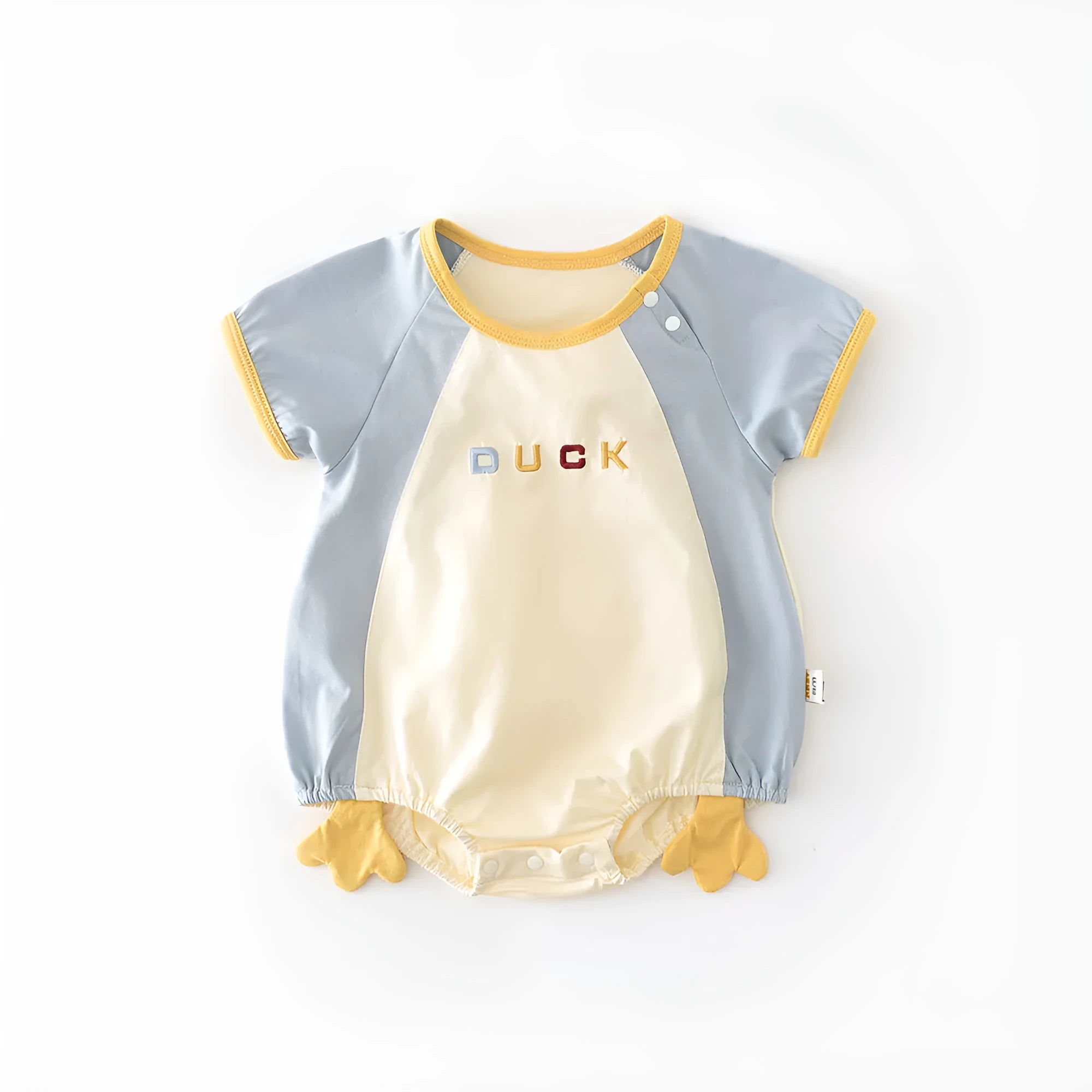 Newborn contrast colour short-sleeved romper 52857 in beige and blue duck cotton blend fabric