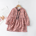 Little floral cotton girls' ribbon bowknot dress in pink, long sleeves, princess style for heights 90-150cm