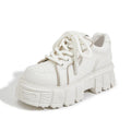 Women's beige leather casual shoes with muffin bottom height-increasing design