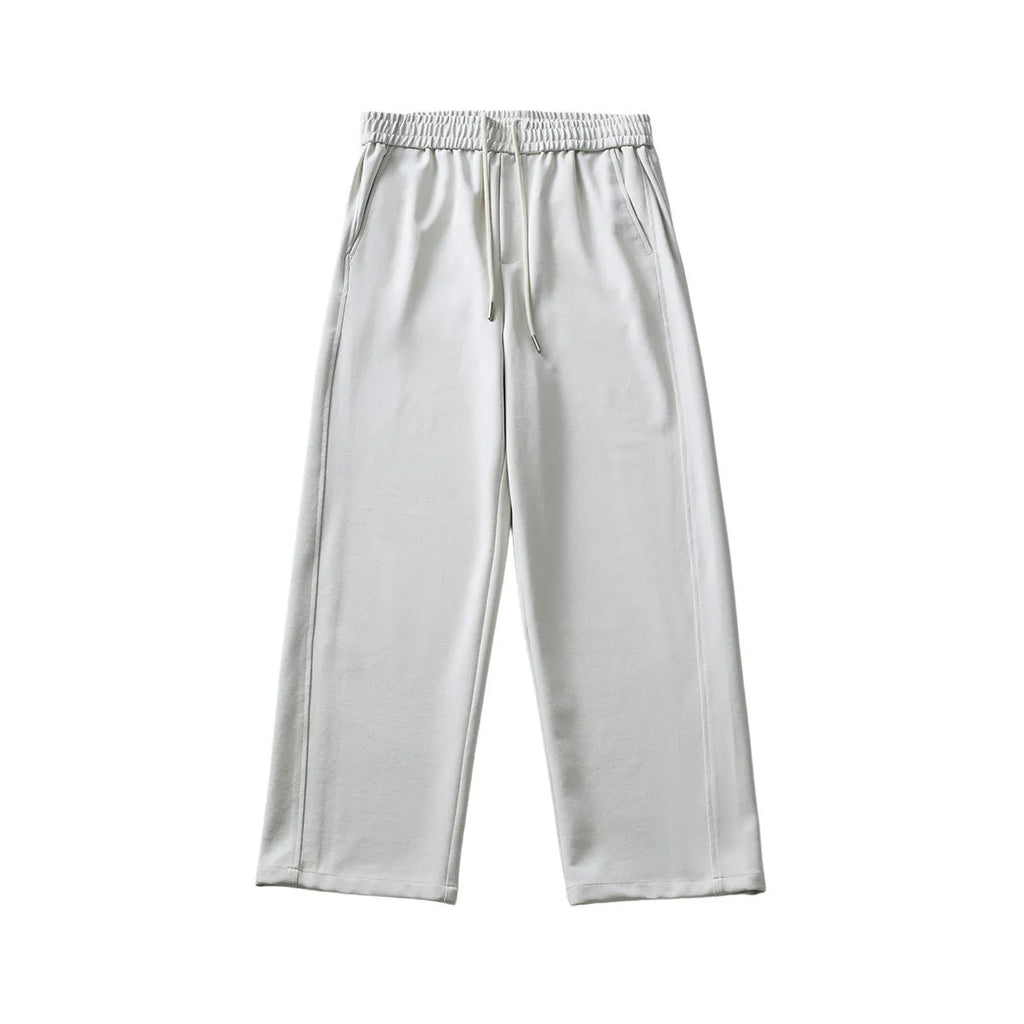 Men's summer casual trousers in black, high-waist straight-leg lace-up cut, cotton-blend fabric