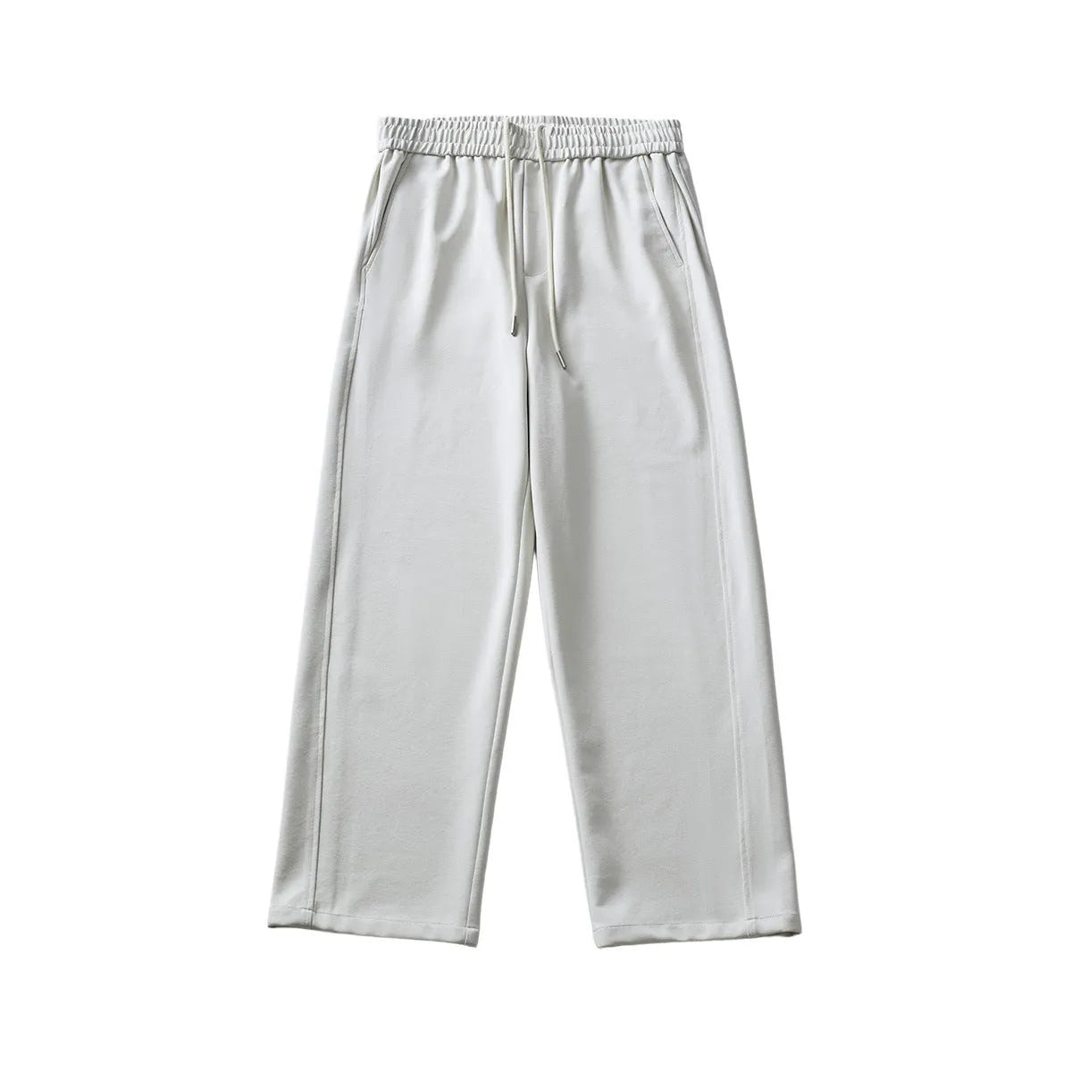 Men's summer casual trousers in black, high-waist straight-leg lace-up cut, cotton-blend fabric