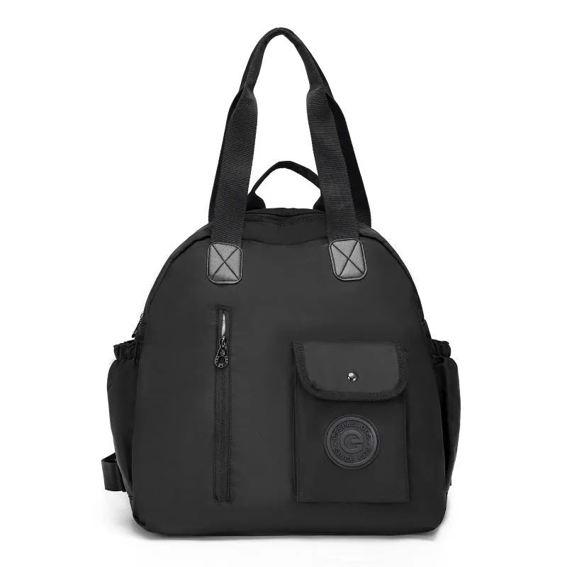 Large 48cm nylon backpack in black, khaki, or green with sandwich pocket design