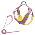 Adjustable suede dog harness and leash set in blue and yellow colour for small to medium dogs