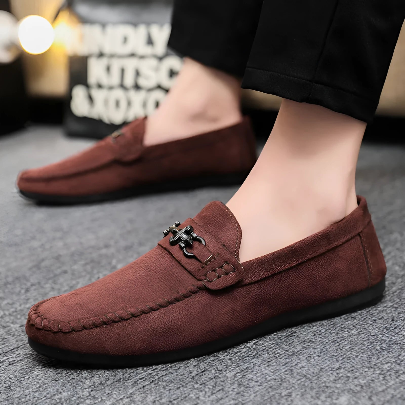 Men's waterproof slip-on loafers in black and brown with artificial PU leather uppers and rubber soles