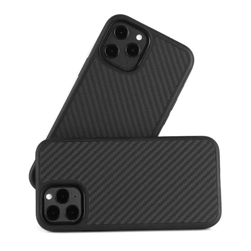 Black wooden phone case for Apple iPhone with TPU and Kevlar construction showing back cover design