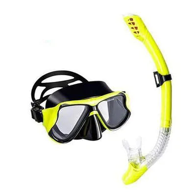 Set of diving goggles with anti-fog lens, PC frame, adjustable silicone strap, and a test tube.