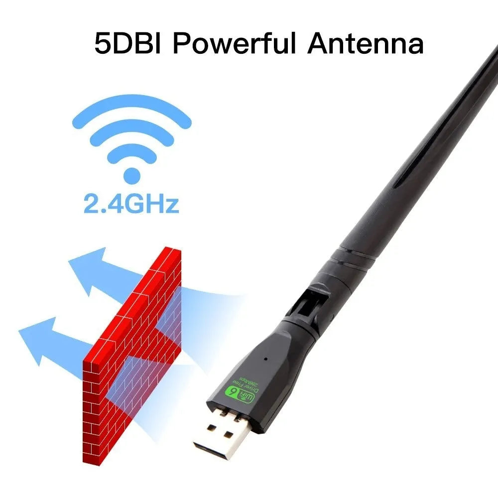 Black WiFi6 USB wireless network card for PC and laptop connectivity