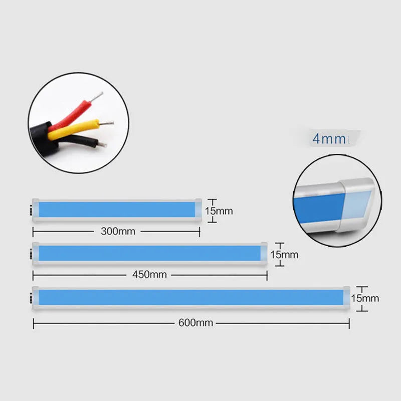 Car LED daytime running light strip with flowing turn signals in silicone waterproof construction