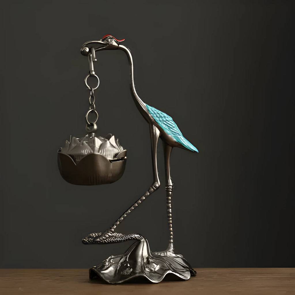 Copper alloy gourd-shaped incense burner with dragon and phoenix motifs in painted blue finish