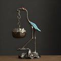 Copper alloy gourd-shaped incense burner with dragon and phoenix motifs in painted blue finish