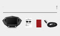 P1 black HD LCD vehicle head-up display unit with OBD cable on a car dashboard.