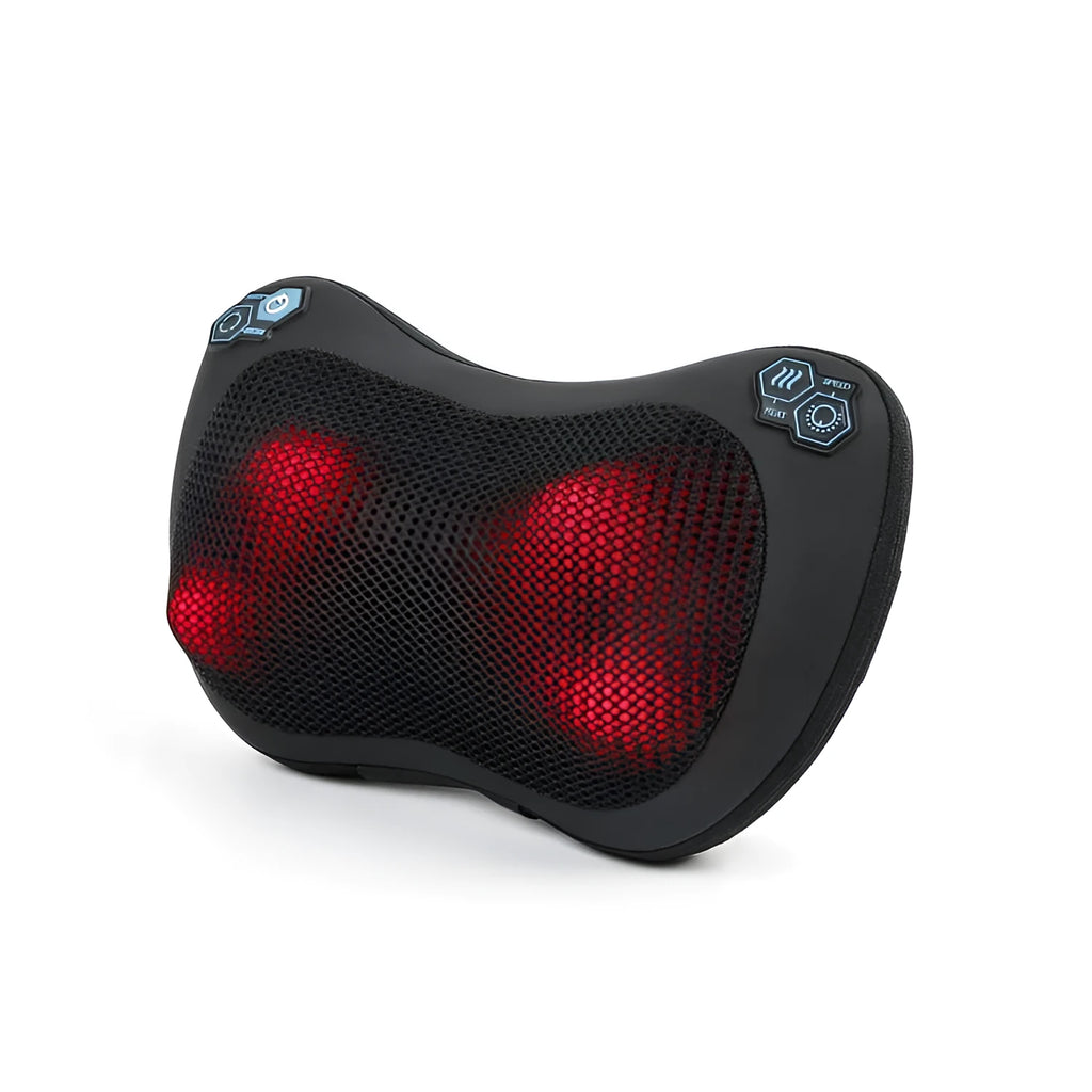 Black car massage pillow with kneading heating function for neck back and legs