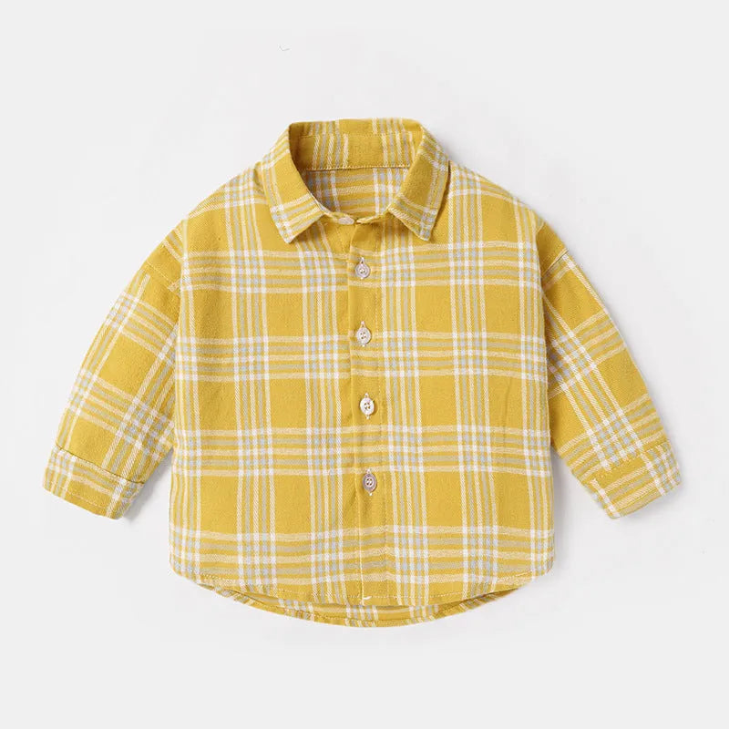 Men's cotton lattice shirt in khaki colour with long sleeves and casual styling