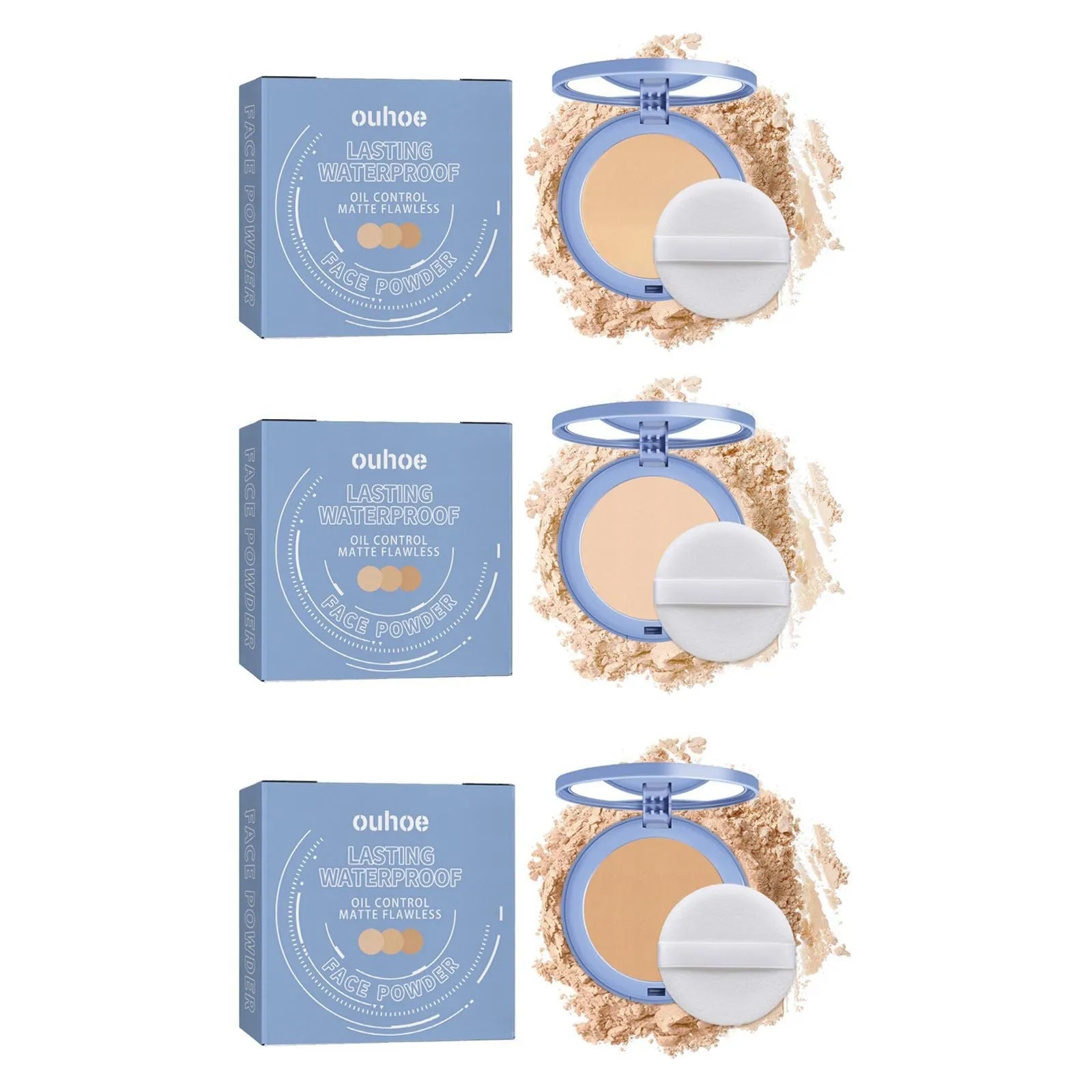 Compact finishing powder in Natural Beige, Pure Beige and Classic Ivory shades, 8g net content